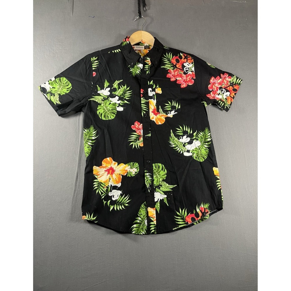 Disney Mickey Mouse Hawaiian Button Up Short Sleeve Shirt Mens Size Small